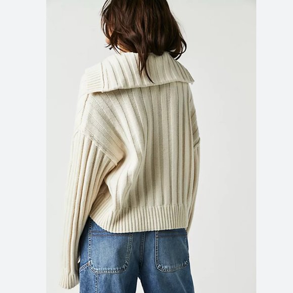 Free People Cream V-Neck Sweater - Picture 2 of 3